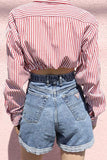 Single Breasted Striped Short Shirt - Mislish