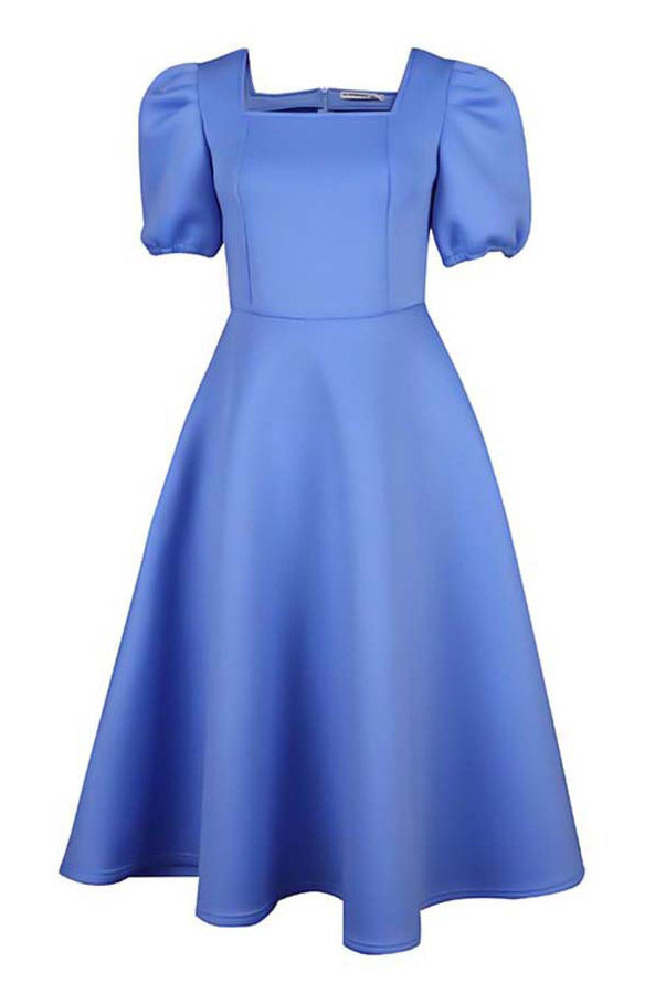 Chic Sky Blue A-Line Midi Dress