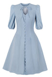 Sky Blue Half Sleeves A-Line Midi Dress