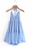 Sky Blue Halter Open Back Party  Homecoming Dress