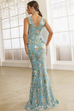 Sky Blue V-Neck Sleeveless Prom Gown Evening Formal Dress