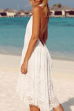 White Halter Backless Lace Dress - Mislish