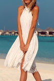 White Halter Backless Lace Dress