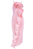 Solid Asymmetric Ruffle Trim Slip Prom Dress - Mislish