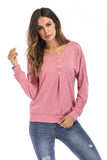 Solid Button Front Long Sleeve Tee - Mislish