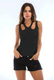 Solid Cut Out Sleeveless Fitted Knit Tank Top - Mislish