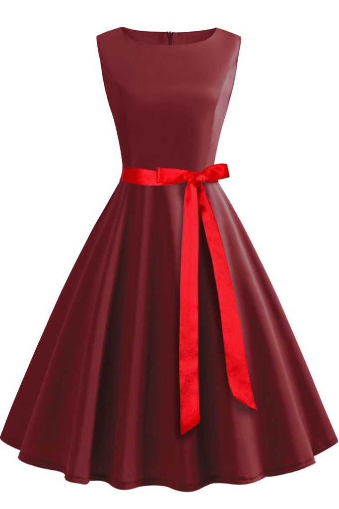 Solid Hepburn Sleeveless Lace-up Dress - Mislish