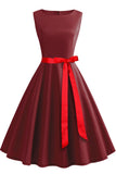 Solid Hepburn Sleeveless Lace-up Dress - Mislish