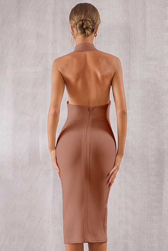 Solid V-neck Halter Backless Bandage Dress Mislish Solid V-neck Halter Backless Bandage Dress Mislish