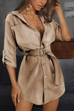 Solid Buttoned Shirt Dress With Belt - Mislish
