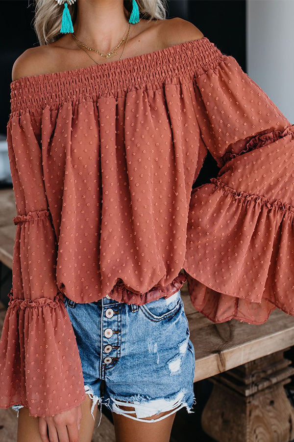 Solid Off-the-shoulder Ruffled Blouse - Mislish
