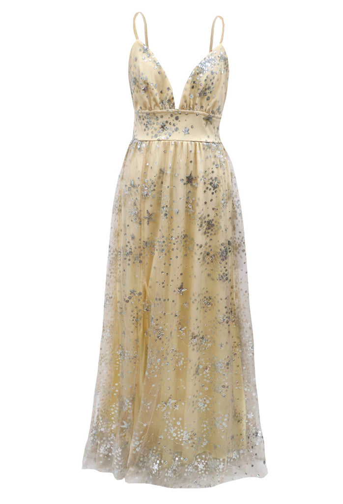 Sparkly V-neck Sequin Slit Prom Dress – Mislish