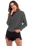Striped Long Sleeve Baggy Knit Blouse - Mislish