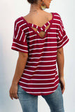 Striped Knot Hem Scoop T-shirt - Mislish
