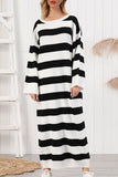 Striped Scoop Knitted Long Dress - Mislish