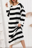 Striped Scoop Knitted Long Dress - Mislish