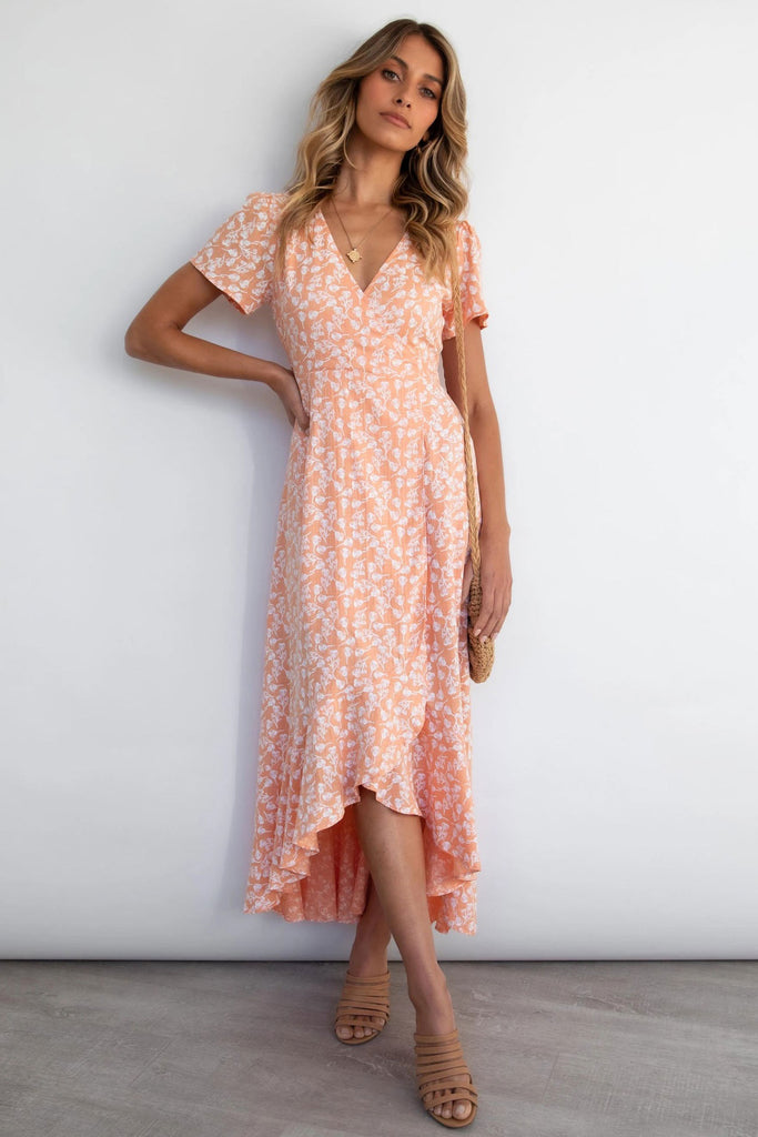 Summer Print Short Sleeves Maxi Dress