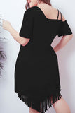 Plus Size Tassel One-shoulder Dress - Mislish