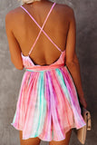 Tie Dye Lace-up Backless Short Dress
