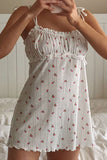 Tie Shoulder Ruffle Trim Floral Short Dress - Mislish