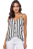 Two Tone Button Front Sleeveless Striped Top - Mislish