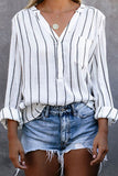 V-neck Loose Striped Shirt With Pocket - Mislish