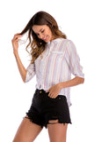 Vertical Striped Single Breasted Blouse - Mislish