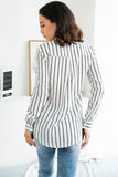 Vertical Striped Single Breasted Fitted Blouse - Mislish