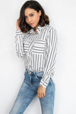 Vertical Striped Single Breasted Fitted Blouse - Mislish