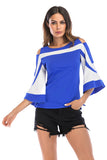 Vintage Color-block Cutout Blouse With Trumpet Sleeves - Mislish