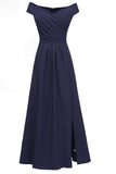 Vintage Dark Navy Off-the-shoulder Slit Prom Dress - Mislish