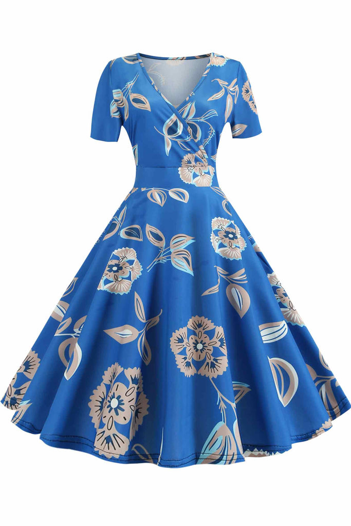 Vintage Floral V-neck A-line Dress - Mislish