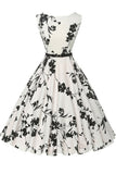 Vintage Round Neck Belt Hepburn Printed Dress - Mislish