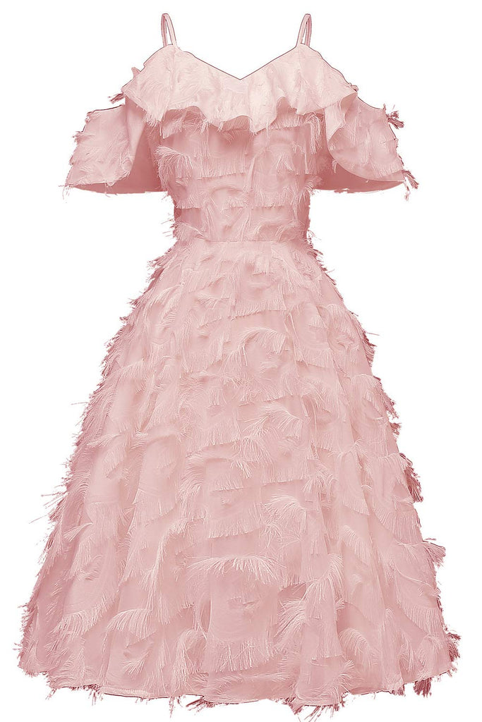 Pink Vintage Ruffle Trim Tasseled Homecoming Dress - Mislish