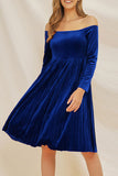 Vintage Off-the-shoulder Velvet Pleated Dress - Mislish