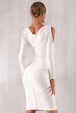 White Cutout Long-Sleeved Bodycon Dress - Mislish