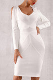 White Cutout Long-Sleeved Bodycon Dress - Mislish