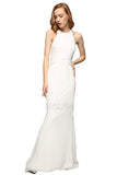 White Halter Sheath Backless Prom Dress