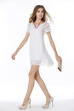 White Lace Panel Cutout Back Mini Dress - Mislish