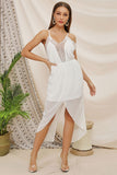 White Lace Panel Cutout Crisscross Asymmetrical Dress - Mislish