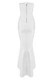 White Long Mermaid Strapless High Low Prom Dress