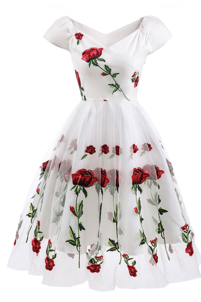Black Off-the-shoulder Rose Embroidered A-line Prom Dress Mislish Black Off-the-shoulder Rose Embroidered A-line Prom Dress Mislish