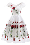Black Off-the-shoulder Rose Embroidered A-line Prom Dress - Mislish