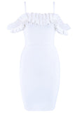 White Off-the-shoulder Ruffled Spaghetti Strap Bandage Dress