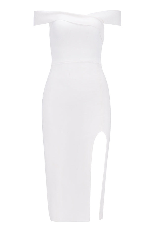 White Off-the-shoulder Slit Tight-fitting Bandage Prom Dress