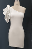 White One-shoulder Ruffled Fitted Mini Dress