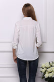 White Pocket Front Single Breasted Blouse With Long Sleeves - Mislish