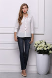 White Pocket Front Single Breasted Blouse With Long Sleeves - Mislish