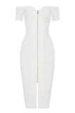 White Sexy Bandage Slit Prom Dress With Short Sleeves