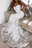 Vintage White Applique Mermaid Prom Dress